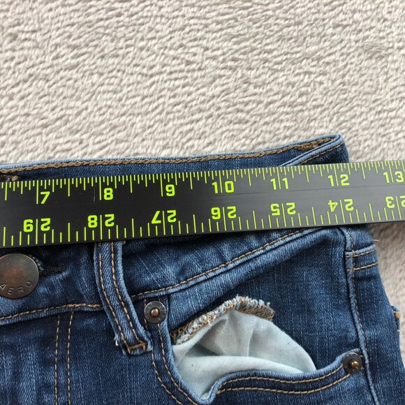 Aeropostale  Womens Jean Shorts Size 0 High Rise Midi Blue Denim Cuffed Casual - Picture 6 of 11